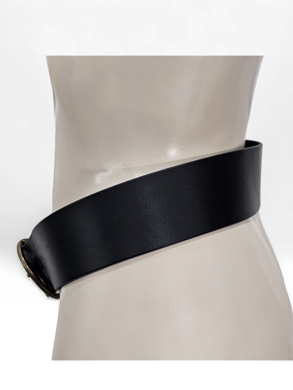 ANTHROPOLOGIE Women Black Leather 2-1/4" Wide Circle Buckle Belt XS/S - Picture 5 of 7